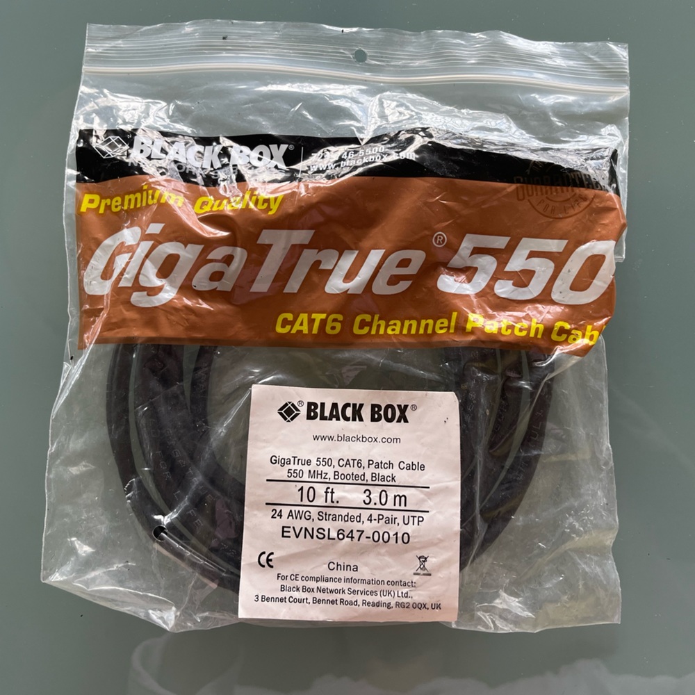New 10 Ft Black Box GigaTrue 550 Cat6 Patch Cable 550MHz 24 AWG EVNSL647-0010